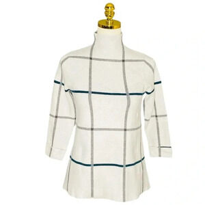 TAHARI | Mock Neck Tunic Windowpane 3/4 Sleeves Sweater Size S